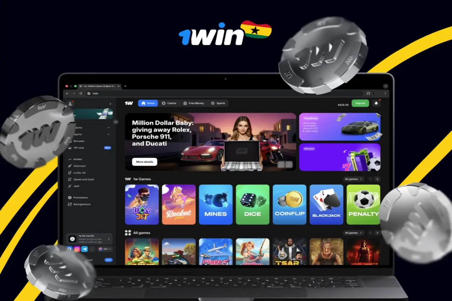 image with 1win website showcasing unique style of the platform